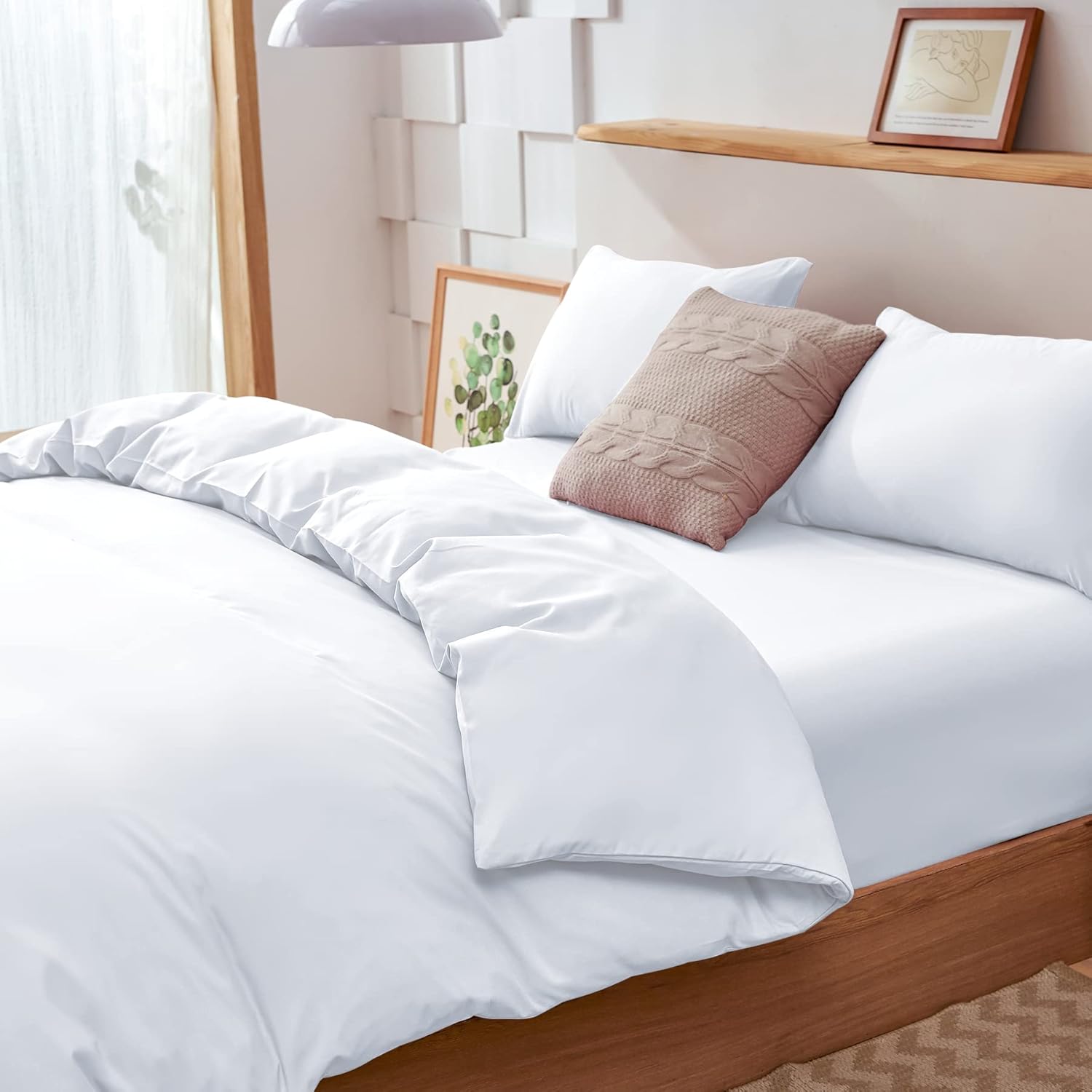 Ayo Duvet Cover 4 Piece Set, Single, Sheet, Western or Japanese Style, Bedding Cover Set, Mattress Cover, Fitted Sheet, Pillowcase, for Beds, for Comforters, Quick Drying Type for Washing, Peach Skin Treatment, White, Double, 4 Piece Set