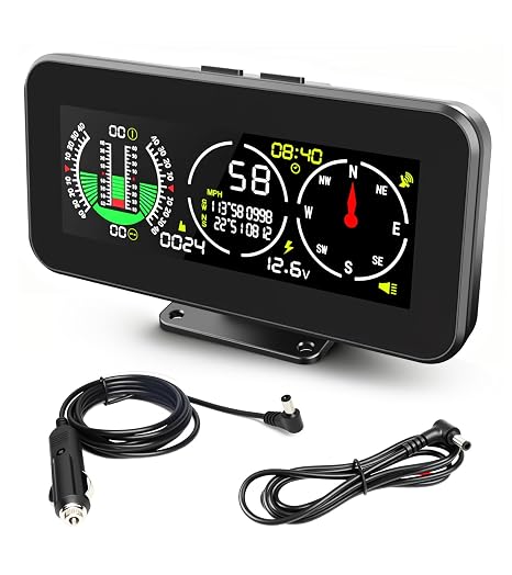 M60 Car Inclinometer for Off-Road SUV Vehicles, MPH KMH GPS Speedometer with Compass, Multifunctional Digital HUD Level Tilt Gauge Angle Slope Meter with Coordinate Display