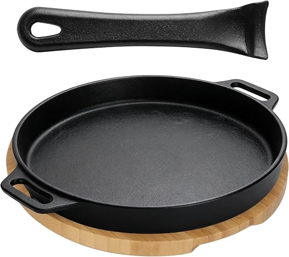 10" Round Cast Iron Skillet Set for Pizza, BBQ, Stovetop & Outdoor Use