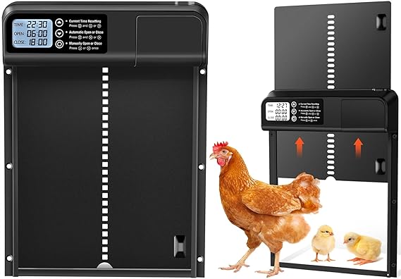 Automatic Chicken Coop Door with Time Mode, Waterproof Large Display | Electric Chicken Coop for Safe Chicken Keeping, Also Available for Automatic Kitten and Puppy Doors