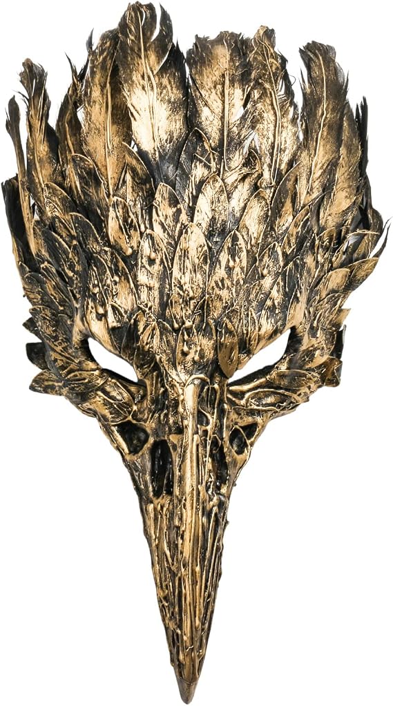 Black Scary Realistic Raven Crow Party Mask with Feather Masquerade Cosplay, Plague Doctor Costume Long Nose Bird Beak Crow / Raven Skull Skeleton Steampunk Masquerade Prom Ball Mask Gold Feather