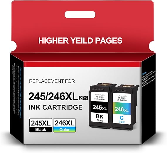 PG-245XL CL-246XL Black/Color Ink Cartridges Replacement for Canon 245XL 246XL Combo Pack for PIXMA TS3322 TR4522 MG2522 MX490 MX492 TR4520 TS3320 TS3300 TR4500 MG2500 Printer (1 Black 1 Tri-Color)