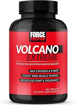 Force Factor Volcano Extreme Pre Workout Nitric Oxide Booster Supplement for Men with Creatine, L-Citrulline,and Huperzine A for Better Muscle Pumps, Strength, Focus, Workout Performance, 90 Tablets