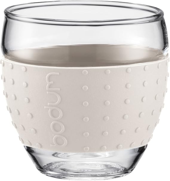 Bodum Pavina Set of 2 Glass Mugs, 12oz, 0.35L, Off White