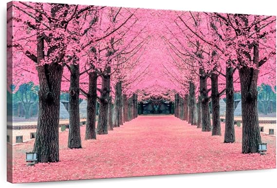 ElephantStock - Nami Island's Cherry Blossoms Wall Art - Horizontal Canvas Wall Art - Living Room Wall Decor - Photography Floral And Botanical Canvas Art - Pink And Brown Decor - 36" x 24"