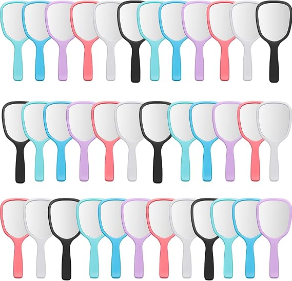 Vinsot 36 Pcs Handheld Mirror Bulk Small Plastic Hand Mirrors with Handle Portable Makeup Mirror for Salon Clients Party Favors Gifts Travel Camping Home Use, 3.15" x 7.09" (6 Colors)
