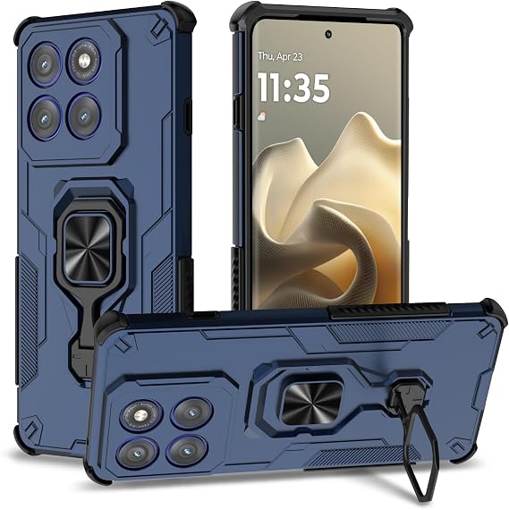 Motorola Edge 60 Pro用Btstringケース、ブルー | ミリタリーグレードの耐衝撃性、高耐久、メタルスタンド、磁気カーホルダー対応