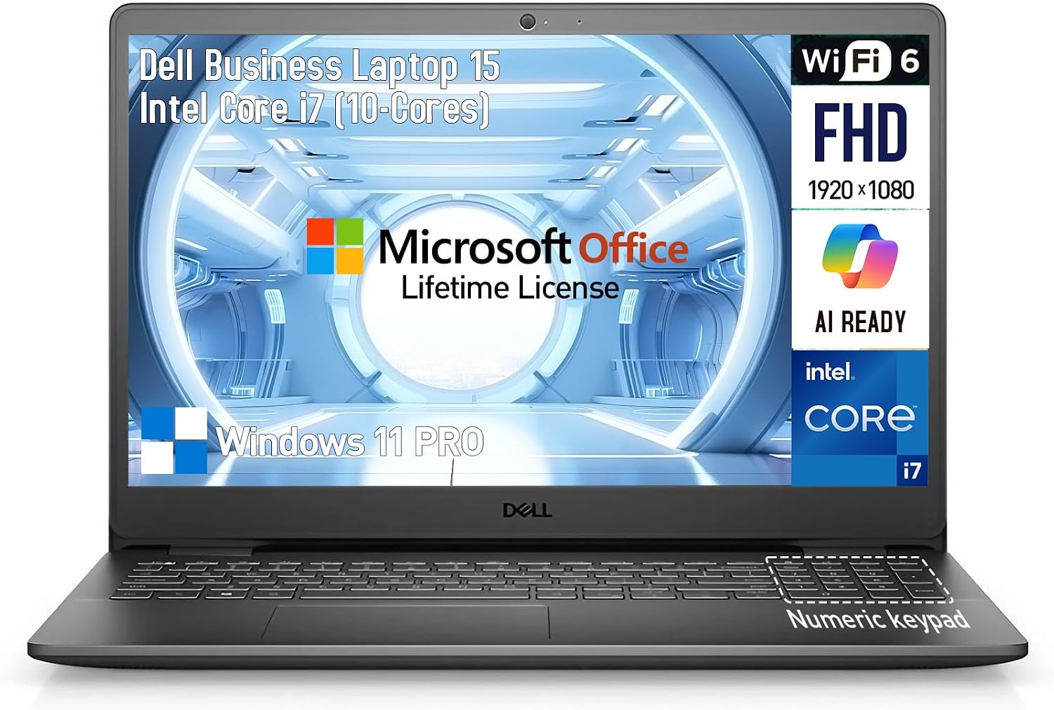 Dell Inspiron 15 3000 Laptop Computer, 15.6 Inch FHD Business Laptop Notebook PC, Intel 10-Core i7 Laptop Windows 11 Pro, 64GB RAM 2TB SSD512GB PSSD, Microsoft Office Lifetime,10-Key Number Pad,WiFi6