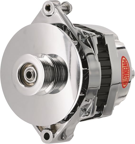 Powermaster - Alt GM CS144 Chrome 170A 6 grv Pulley/Baffle Str MTG Threaded MTG Ear Vette, Grd Nat'l, F-Bird, 1-Wire or OE