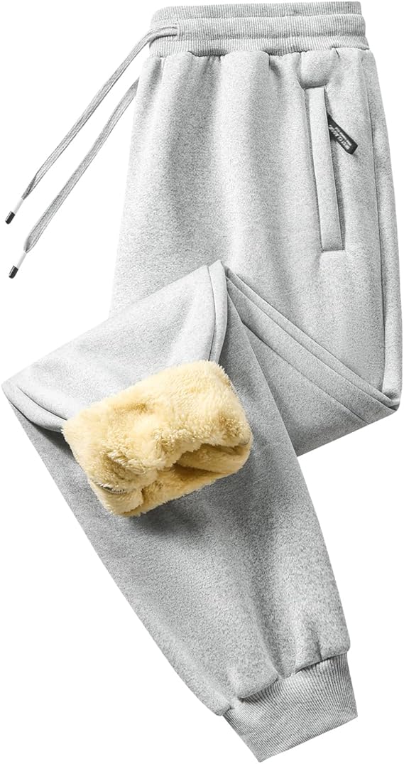 evzosrz Mens Winter Fleece Jogger Pants Warm Sherpa Lined Sweatpants Active Running Sweatpants Thermal Track Pants