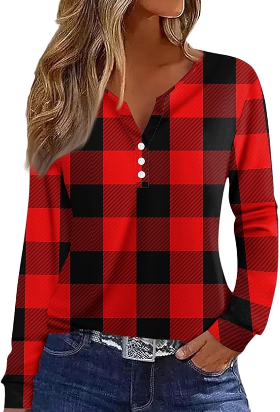 slqdgmryz Womens Long Sleeve Tops Fall Button V Neck Graphic Cute Shirts Dressy Casual Henley Tunic Tops Women Blouses