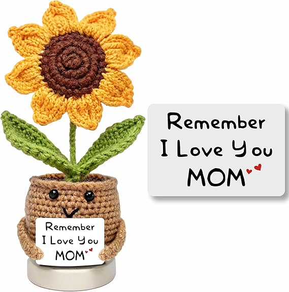 for Mom from Daughter, Son - Moms Birthday Gift Ideas, Birthday Gifts for Moms, Mothers - Positive Crochet Sunflower Handmade
