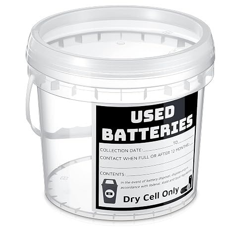 Baderke Battery Disposal Container Battery Recycling Container 1.32 Gallons Capacity Dry Cell Storage Recycling Bin with Label(Circle)
