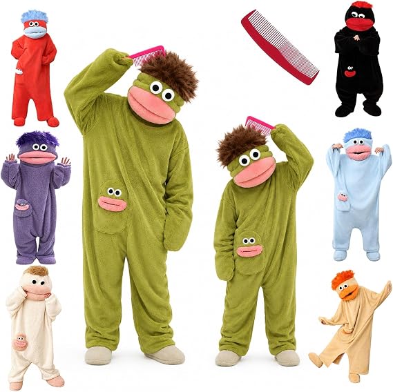Family Matching Monster Onesie Silly Big Mouth Monster Outfit Fleece Hooded Soft Plush Jumpsuit For Adult And Kids