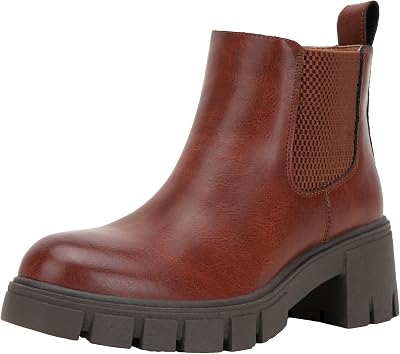 Vepose Womens 936 Chelsea Ankle Boots Platform Lug Sole Elastic Slip on Booties