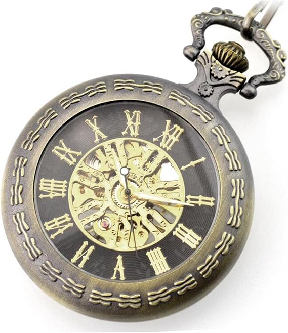 Pocket Watches for Men, Men's Vintage Pocket Watches Mechanical Steampunk Watches Clock Pendant with Chain Box Best(Bronze)