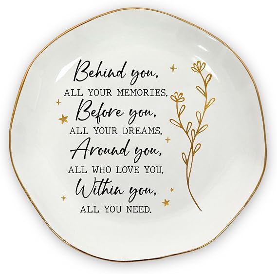 OASSIE Graduation Gifts for Women Her - 4"x4" Ceramic Jewelry Dish Tray