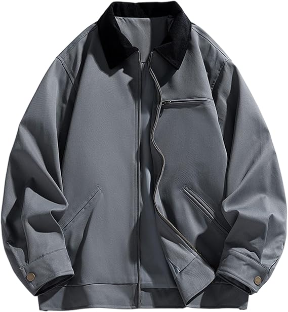 Men's Lightweight Quilted Jacket Barn Coat Casual Outerwear With Pockets And Corduroy Collar, M-3XL