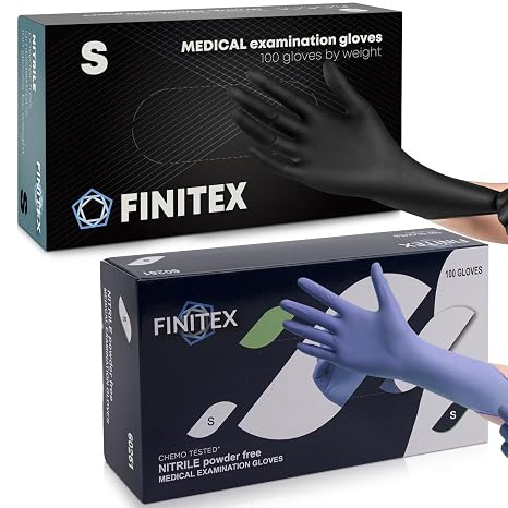 FINITEX Nitrile Disposable Gloves-Black, 5mil, 100PCS and Purple, 3.2mil, 100PCS