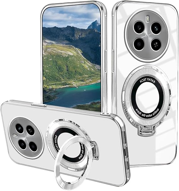 for Honor Magic 7 Pro Case with Ring Stand, Silicone Shockproof Phone Case for Honor Magic 7 Pro Clear Slim Luxury Cute Plating Protective Cover (White)