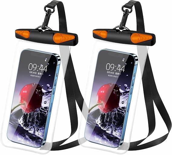 Waterproof Phone Pouch, Waterproof Phone Case with Lanyard for iPhone, Samsung, IPX8 Cellphone Beach Dry Bag Kayak Cruise Ship Essentials 2Pack-7.5"