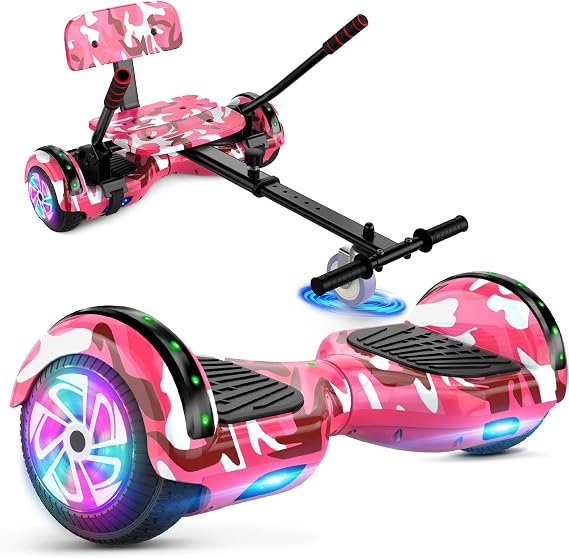 Scooter with Seat Attachment for Kids Adults, 6.5'' 8.5''Balancing Scooter with Bluetooth Speakers & Colorful LED Light with kart