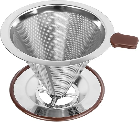 Pour Over Coffee Dripper,Reusable Stainless Steel Drip Cone Coffee Filter, Update Double Ultra Fine Micro Mesh Filter, Professional Paperless Drip Brew Coffee Cone Maker with Cup Stand,1-2 Cup
