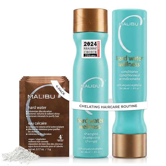 Malibu C Hard Water Wellness Remedy - Hard Water Shampoo, Conditioner & Hair Mask Packets for Removing Deposits and Impurities - Hydrating Hair Care Set (6 Ct)
