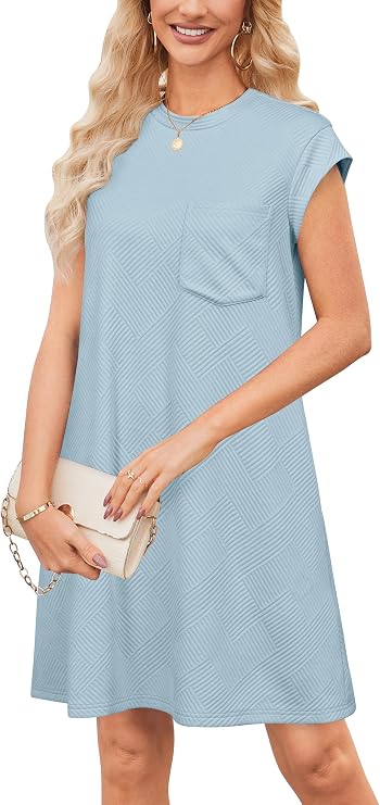 OUGES Women's Summer Casual Cap Sleeve Mini Maternity Dress with Pockets