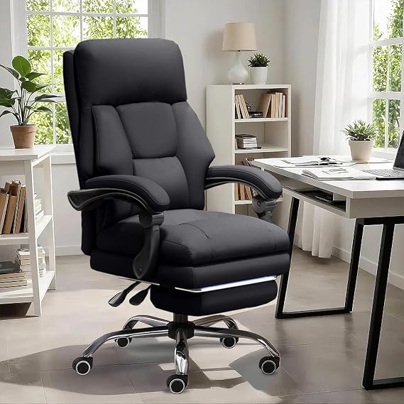 Executive Office Chair with High Back, Ergonomic Recliner Computer Chair PU Leathe Gaming Chair, Heavy Duty Adjustable Height Home Office Chair with Foot Rest