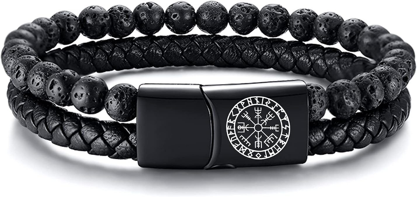 VNOX Viking Bracelet for Men - Genuine Leather Braided Viking Bracelets Vintage Thor's Hammer Wrap Cuff Wirstband Bracelets,Viking Jewelry for Men