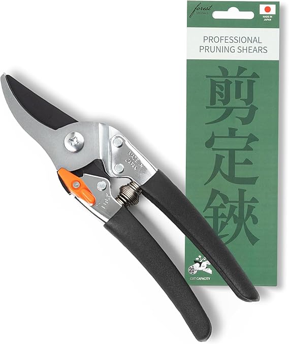 Saboten Japanese Pruning Shears 7.9" Professional Bypass Garden Clippers, Made in Japan, Sharp Carbon Steel Blade with Sap-Resistant Fluorine Coating, Cuts up to 3/4 in (20 mm)