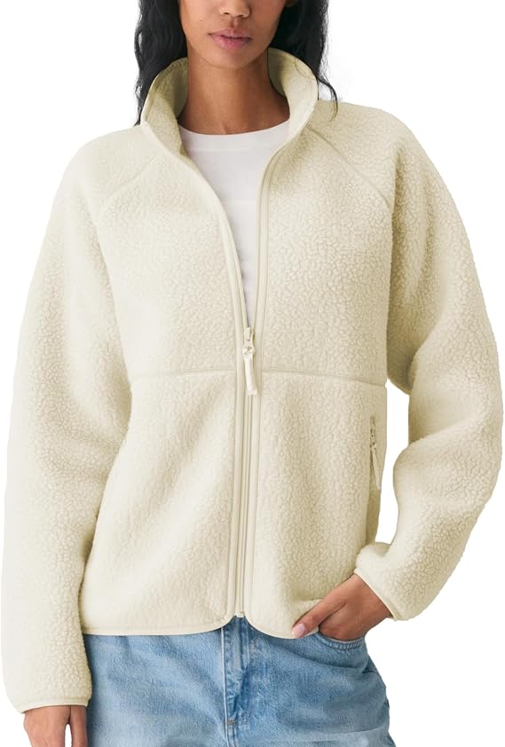 Hixiaohe Fuzzy Fleece Jacket Women Full Zip Fall Winter Sherpa Warm Coats
