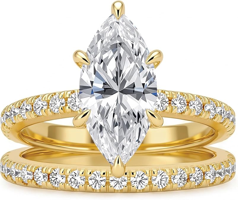AVECON 3.5CT Marquise Cut Engagement Ring Set for Women, 5A Cubic Zirconia