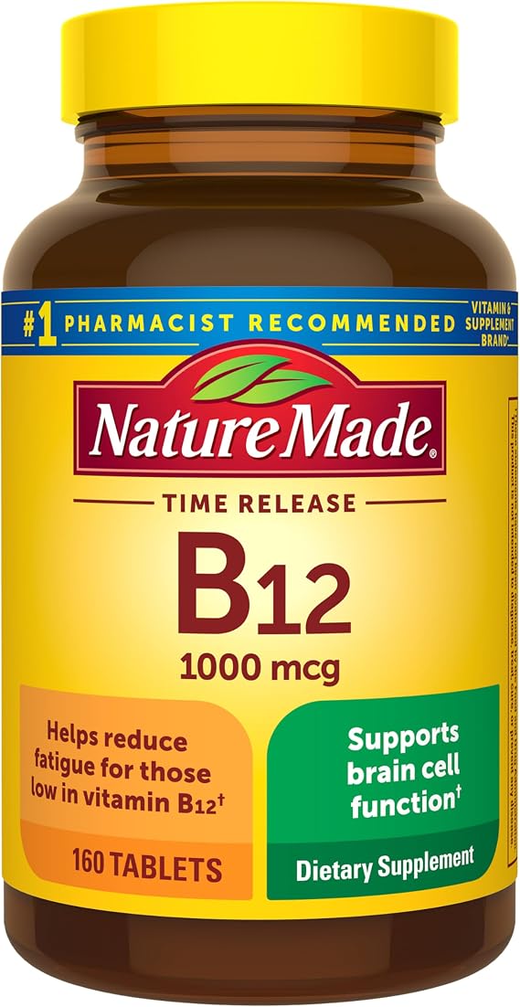 Nature Made Vitamin B12 1000 mcg Time Release Tablets, 160 Tablets | B12 Vitamins for Women and Men, Dietary Supplement for Energy Metabolism Support, Gluten Free, 160 Day Supply