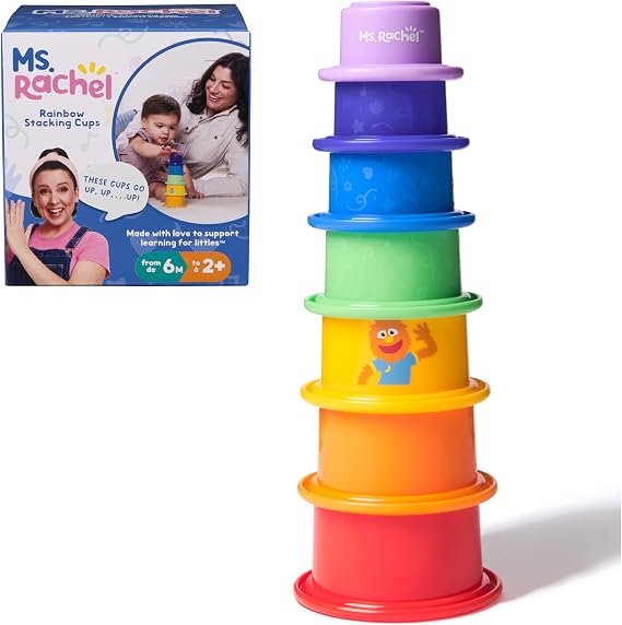 Ms. Rachel Rainbow Stacking Cups, 7-Piece Rainbow Learning Toy | Seven Piece Nesting Cup Set, Encourages Fine Motor Skill Growth, Toddler Toys For Girls And Boys Ages 6 Months To 2+ Years