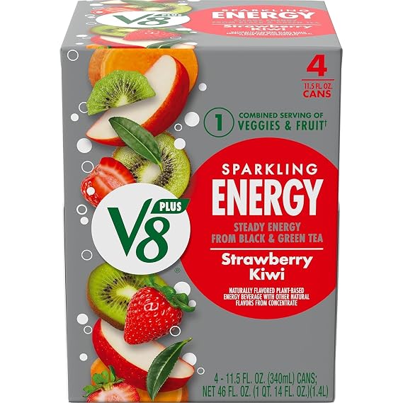 V-8 +Energy Sparkling Strawberry Kiwi Juice Energy Drink, 11.5 fl oz (4 cans)
