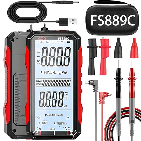 2026 Upgraded Smart USB Rechargeable Digital Multimeter, FS899L Multimeter, Auto Digital Display Tester, Measures Voltage Current Resistance Diodes Continuity Duty-Cycle Capacitance Temperature