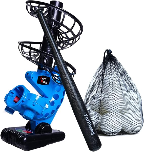 Furlihong 380BH Baseball Pitching Machine, Battery Powered, Angle Adjustable,  with Bat and One Dozen Training Balls, for Kids and Beginner