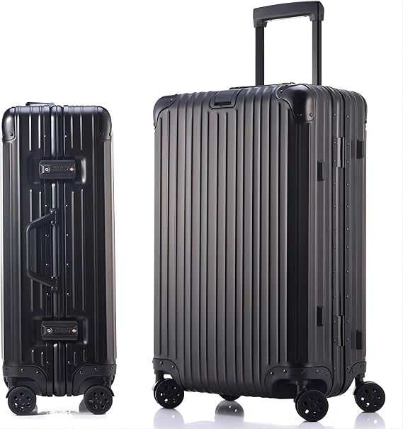 HotWay 20 Inch All Aluminum Carry On Luggage with Wheels, Hard Shell Zipperless Suitcase with TSA Locks, Black Travel Luggage (22x14x9 Airline Approved)
