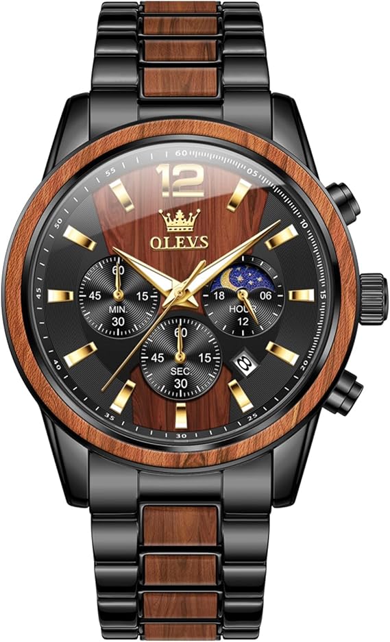 OLEVS Men Analog Quartz Waterproof Watches Multifunction Chronograph Diamond Moon Phase Luminous Silicone Band Wrist Watches