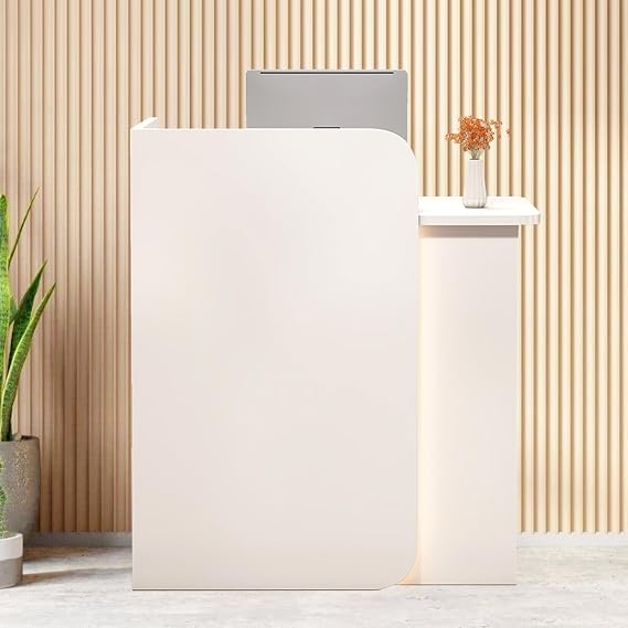 Reception Desk, L-Shap Cashier Front Desk with Lockable Drawers, Modern Reception Desk, Small Reception Table, Reception Desk with Counter, for Office Beauty Salon Retail Counter