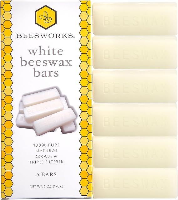Beesworks White Beeswax Bars (6 oz) | 100% Pure, Cosmetic Grade, Triple-Filtered Beeswax for DIY Skin Care, Lip Balm, Lotion and Candle Making (1 oz Bars - Pack of 6)