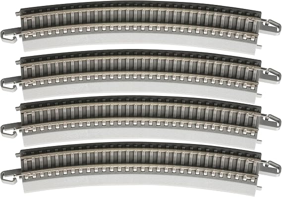 Bachmann Trains - E-Z Track Nickel Silver Track with Concrete Ties ON Gray Roadbed - 22 Radius Curved Track (4/Card) - HO Scale