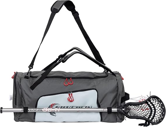 Silverfin Lacrosse Bag |With 2 Stick Holders & Multi Pockets for All of Your Lacrosse Equipment |Use as a Backpack or Duffel Bag| Lacrosse Gear Bag for Boys, Youth, Men With Adjustable Shoulder Straps