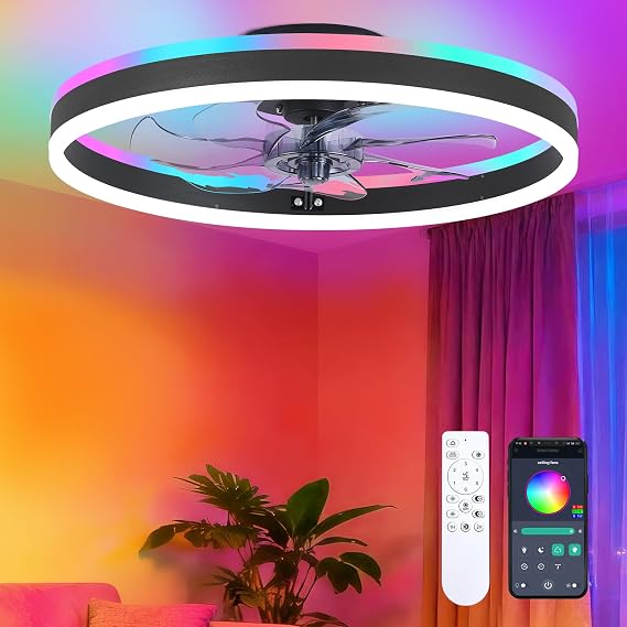16" Low Profile Ceiling Fans with Lights and Remote,Black Fandelier