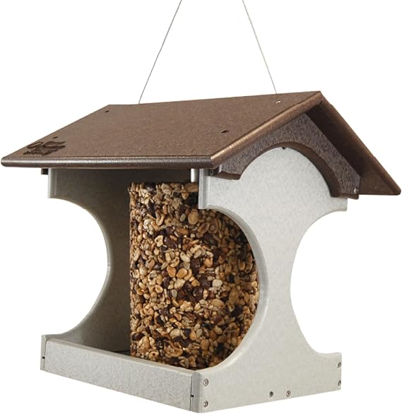 Amish Made Recycled Plastic Suet Log Bird Feeder, Brown and Gray