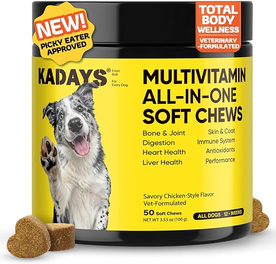 Dog Vitamins and Supplements - Comprehensive Dog Multivitamin Soft Chews | Glucosamine, Probiotics, Omega 3, Daily Multivitamin for Dogs Joint, Skin, Gut, Immune, Heart Health - Chicken 50 Ct