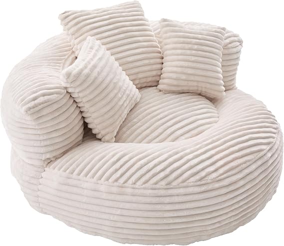 Small Couch Boneless Couch with High Back & 3 Cushions Lounger Bean Bag Sofa for Gaming & Relaxation Lazy Sofa in Cord Cover Indoor & Outdoor Beige (Without Assembly)