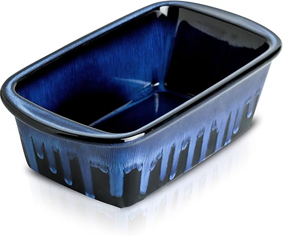 KOOV Ceramic Loaf Pan for Baking, 9 x 5 Inch Rectangular Bread Pan, Bakeware for Cooking, Home Kitchen (Nebula Blue, Reactive Glaze)